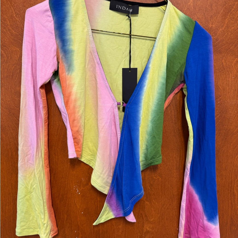 Indah Colorful Tie-Dye Wrap Blouse and skirt set
